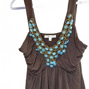 Vintage‎ Y2K 2000s style Dress Turquoise Beaded Neckline